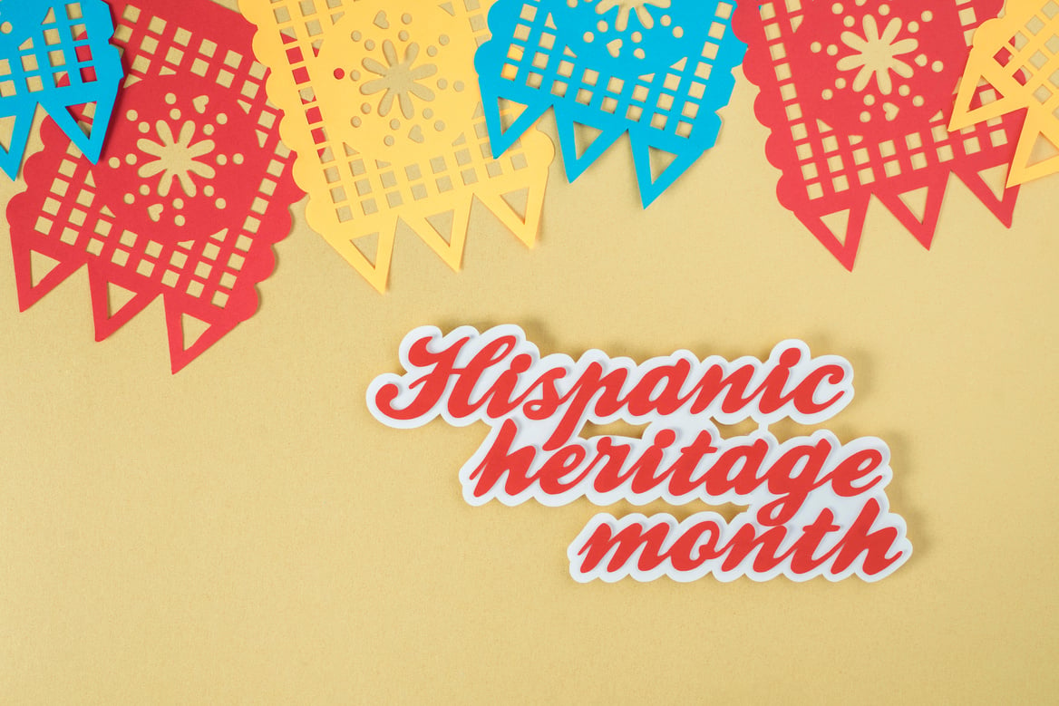 Hispanic heritage month background with mexican paper flags